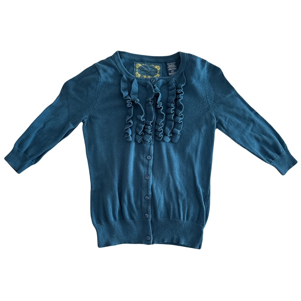 Girls Dark Teal Guess 3/4 Sleeve Ruffle Cardigan